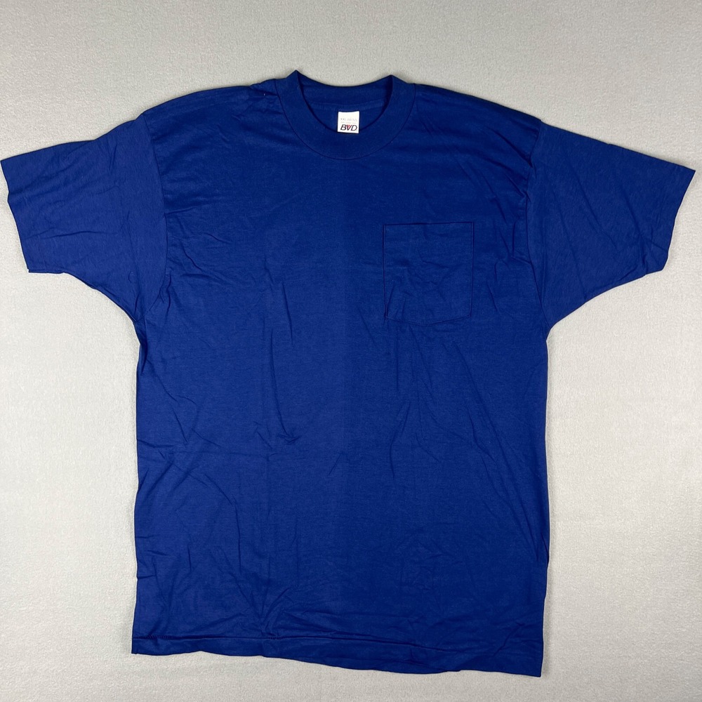 VTG BVD Selvedge Pocket T Shirt Fits XL Single Stitch 1990s Blue Classic Blank